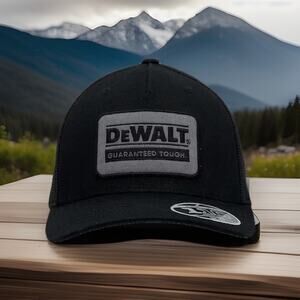 DEWALT Snapback Hat Black with Black Mesh Synthetic Trucker DXWW50041-308 Patch